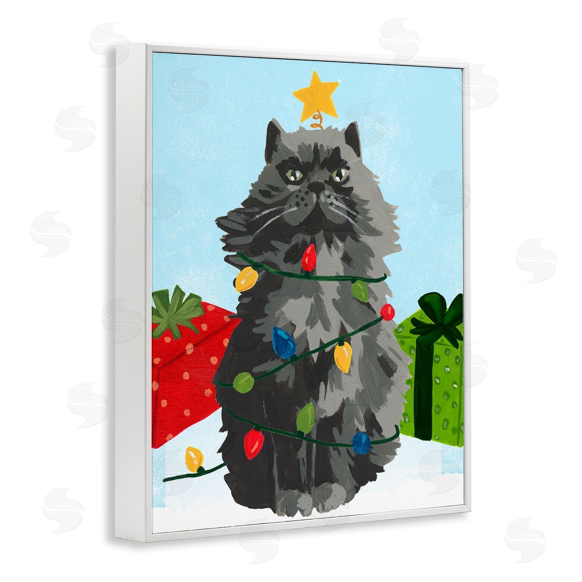 Meowy Hissmas Cat White Frame Print Wall Art, Home Decor by June Erica Vess