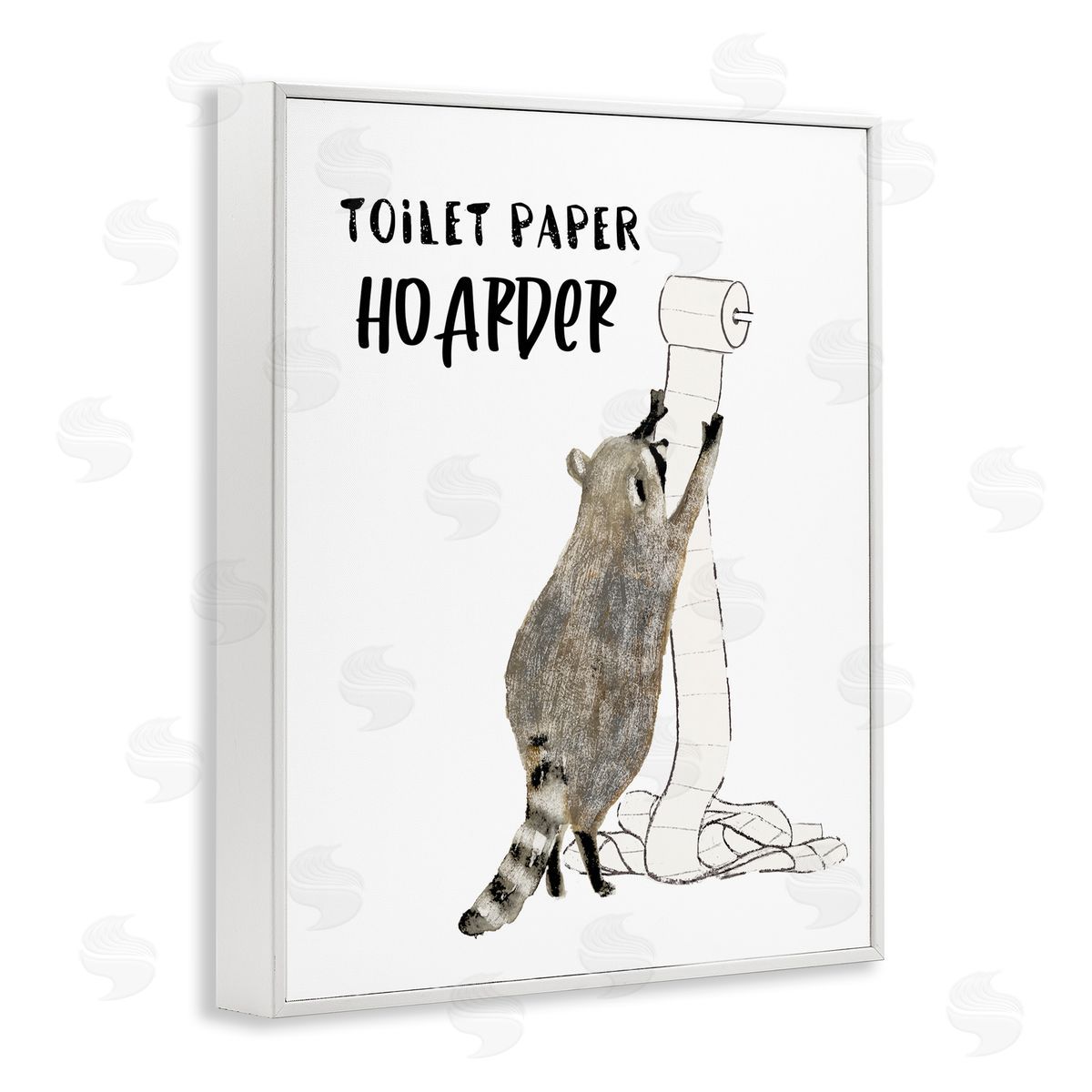 Toilet Paper Hoarder Racoon White Frame Print Wall Art, Home Decor by Victoria Barnes