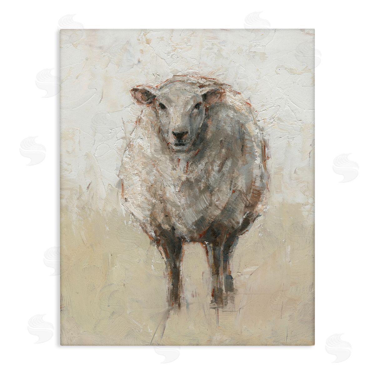 Fluffy Sheep Beige Grey Canvas Wall Art, Home Decor by Ethan Harper