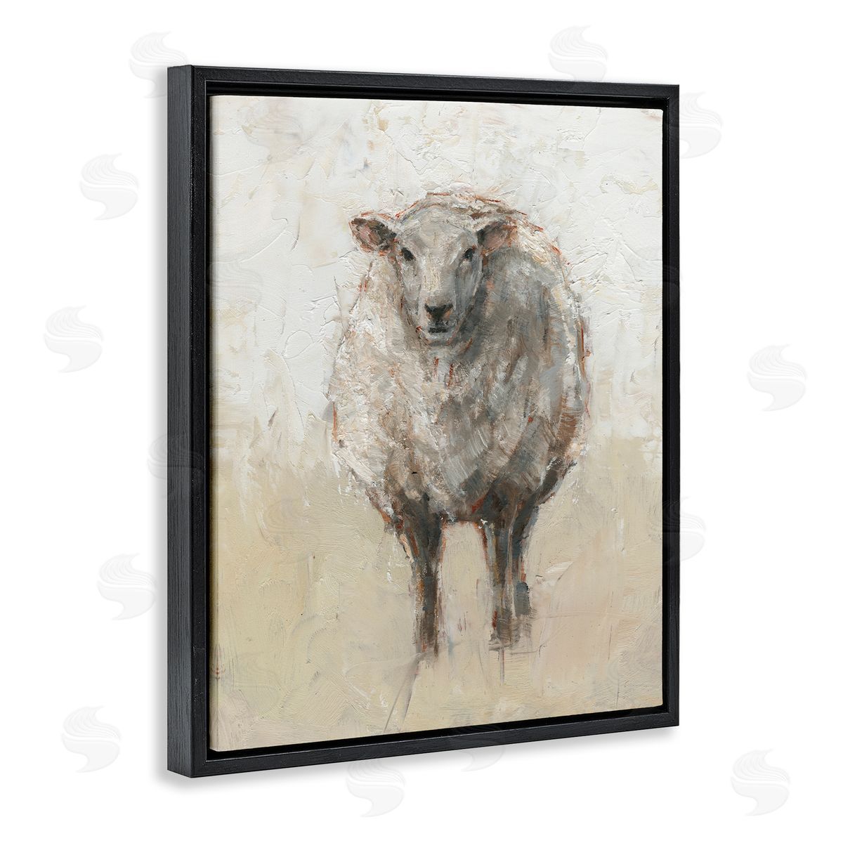 Fluffy Sheep Beige Grey Black Floating Frame Canvas Wall Art, Home Decor by Ethan Harper
