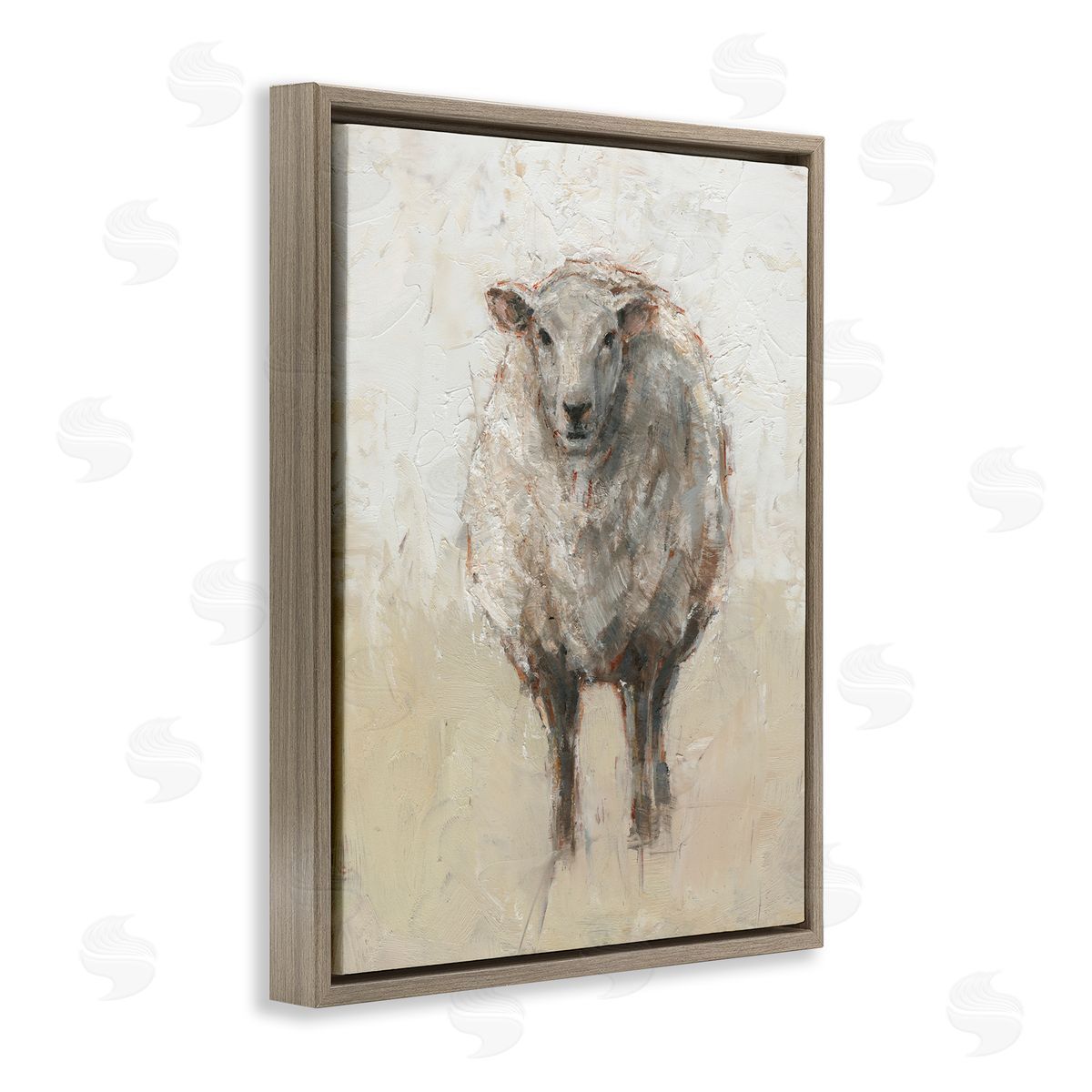 Fluffy Sheep Beige Grey Brown Floating Frame Canvas Wall Art, Home Decor by Ethan Harper