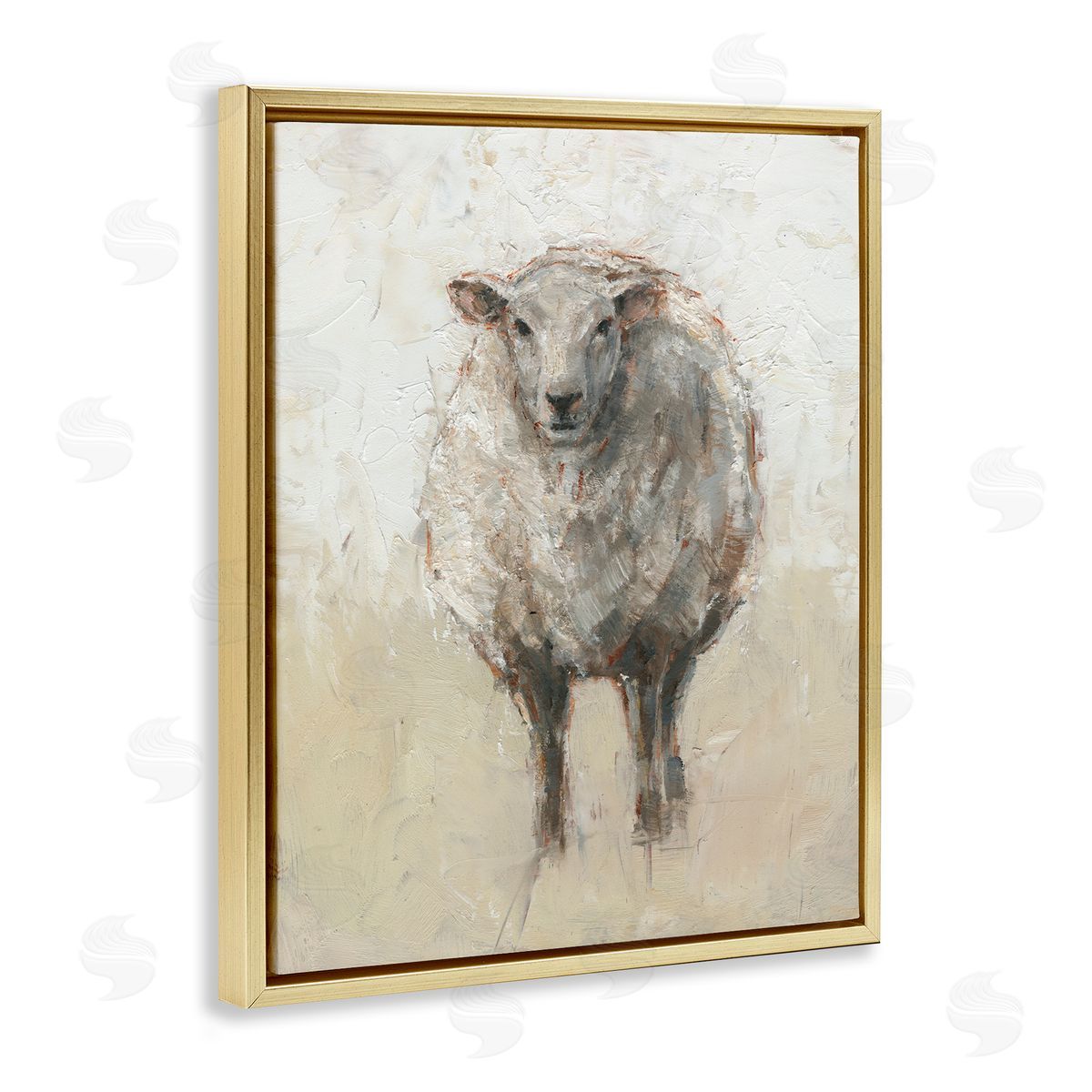 Fluffy Sheep Beige Grey Gold Floating Frame Canvas Wall Art, Home Decor by Ethan Harper