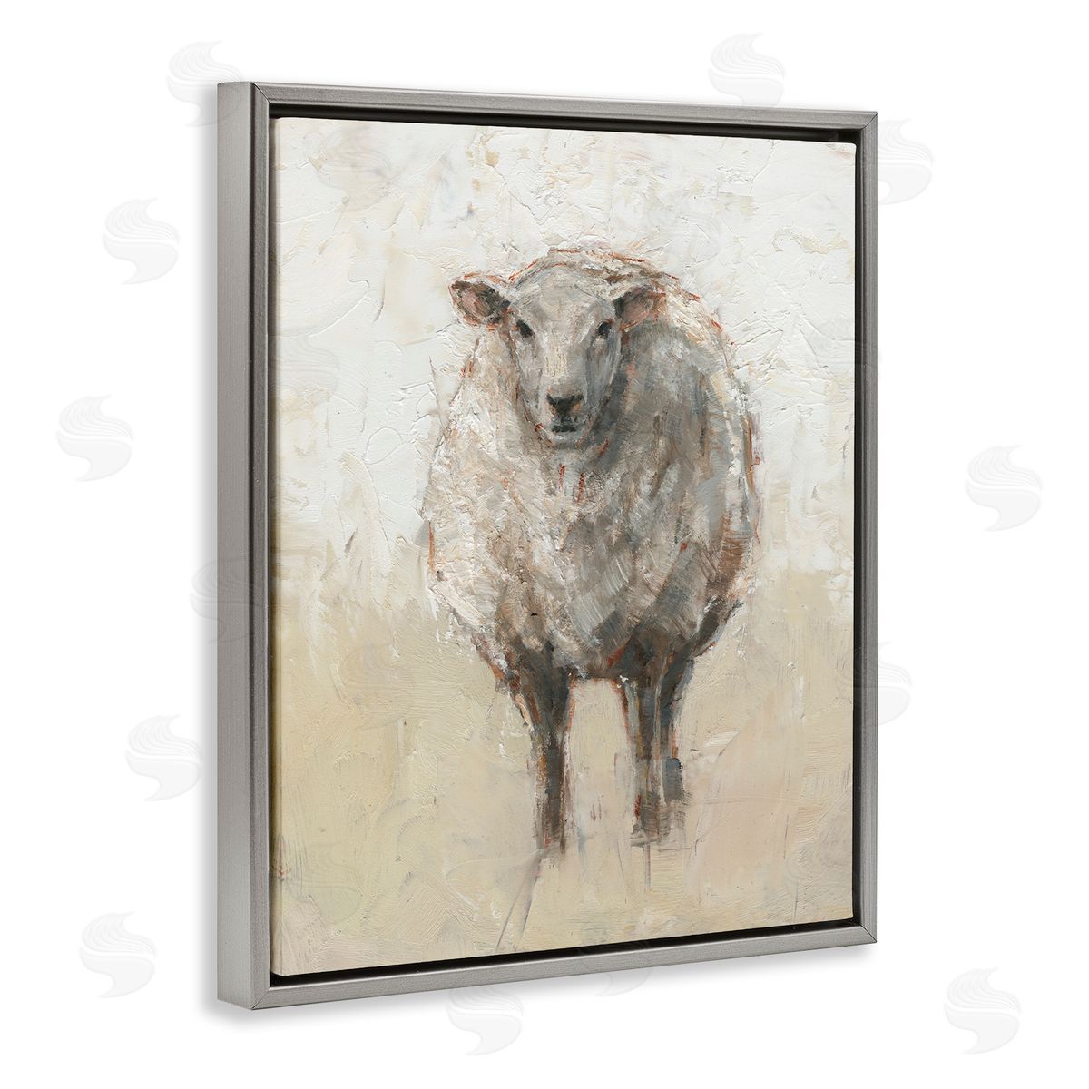 Fluffy Sheep Beige Grey Grey Floating Frame Canvas Wall Art, Home Decor by Ethan Harper