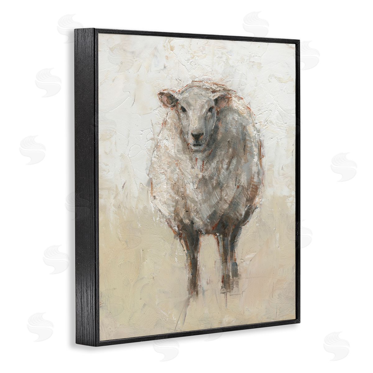 Fluffy Sheep Beige Grey Black Frame Print Wall Art, Home Decor by Ethan Harper