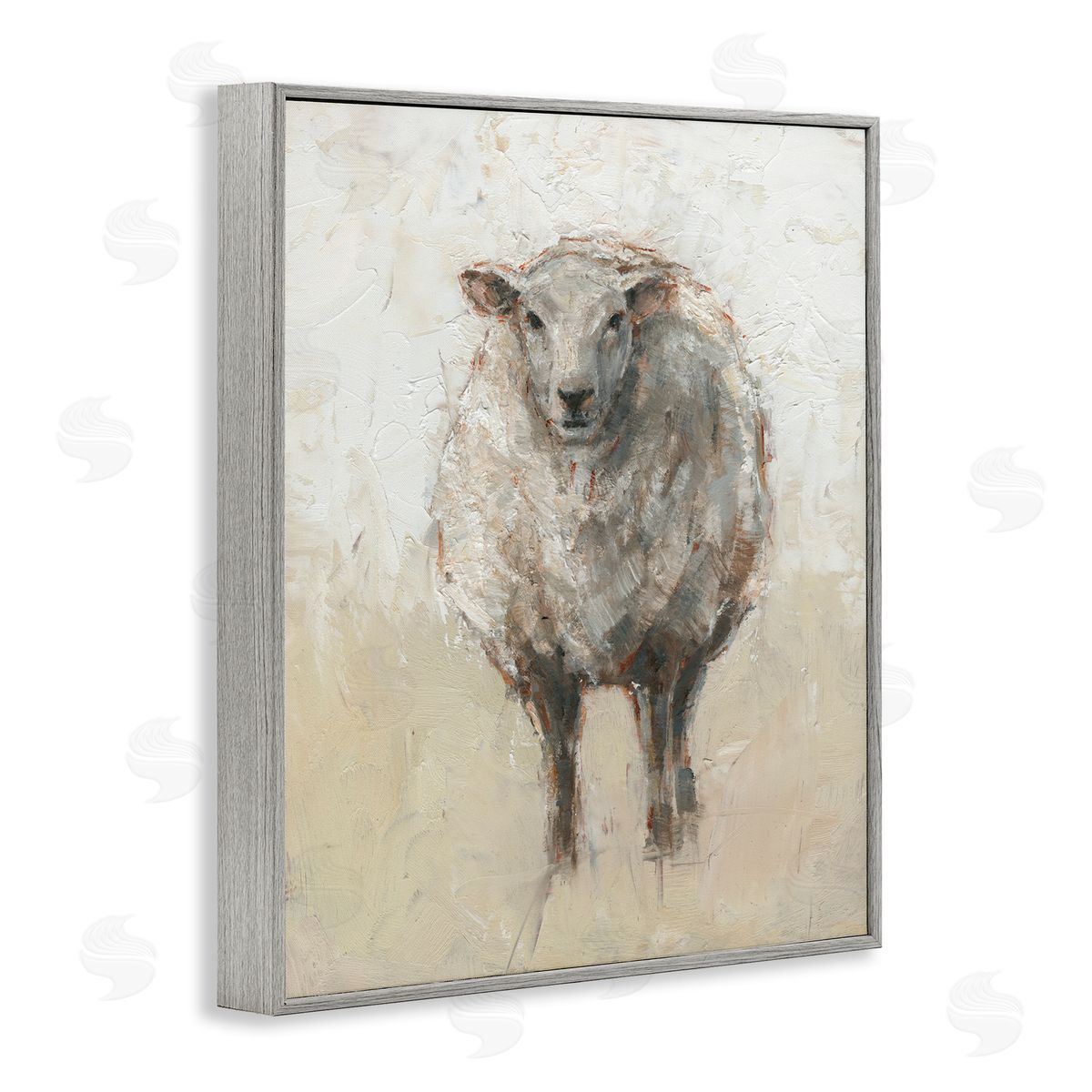Fluffy Sheep Beige Grey Grey Frame Print Wall Art, Home Decor by Ethan Harper