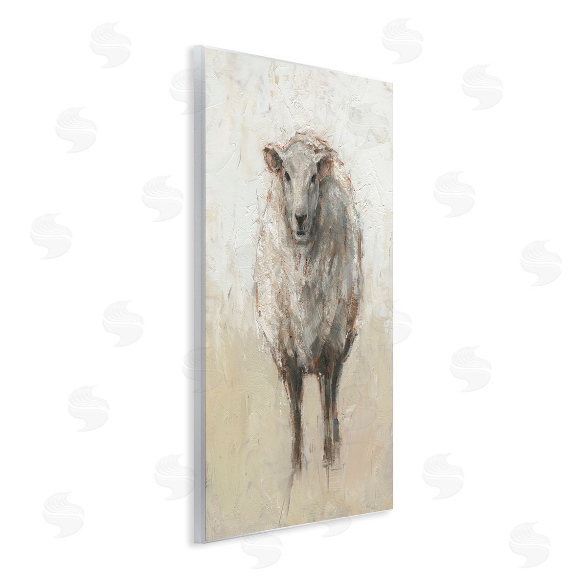 Fluffy Sheep Beige Grey Wood Plaque Wall Art, Home Decor by Ethan Harper