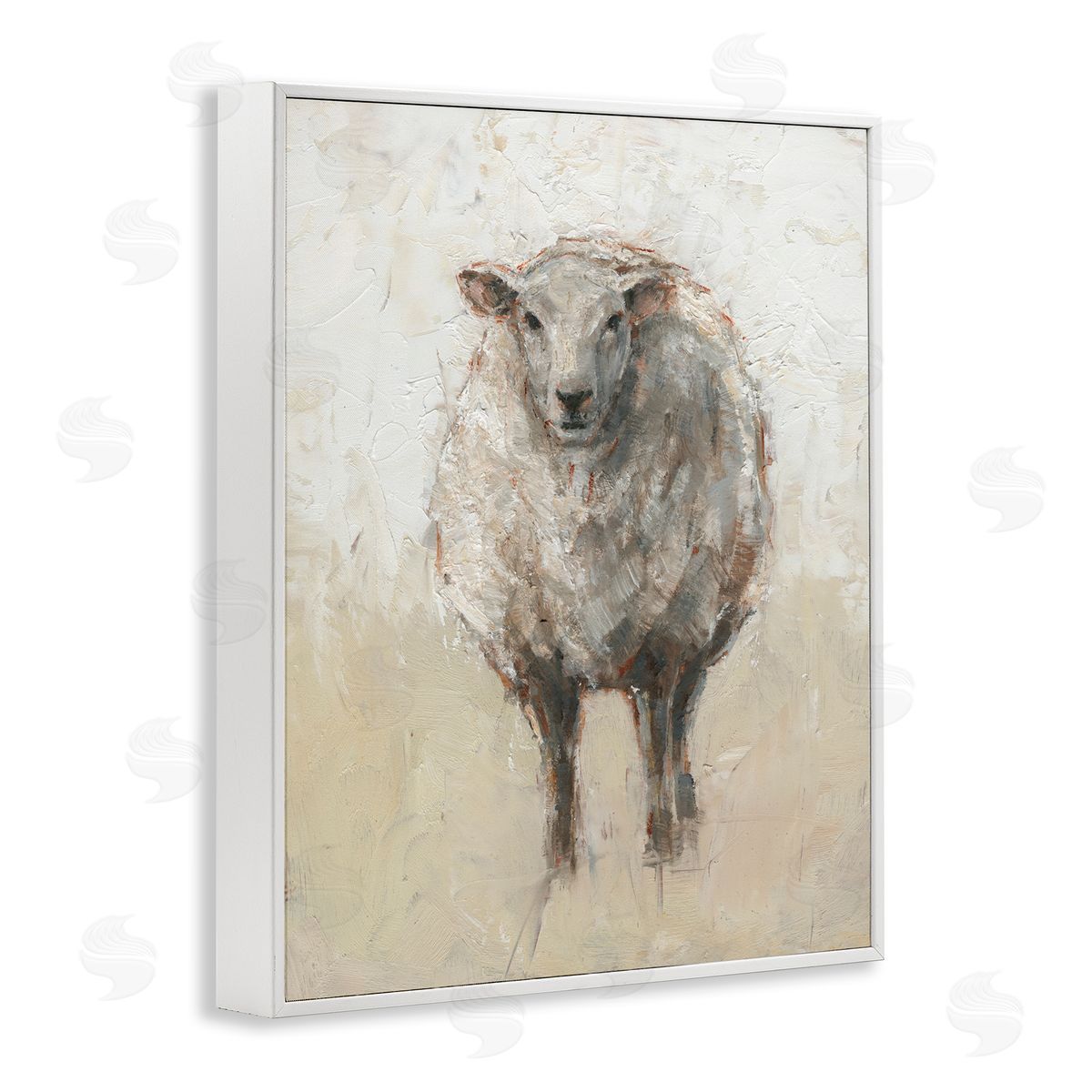Fluffy Sheep Beige Grey White Frame Print Wall Art, Home Decor by Ethan Harper