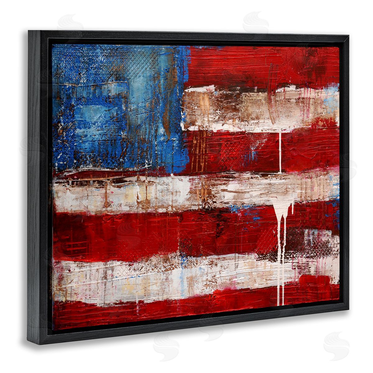 Abstract American Flag Painting Black Floating Frame Canvas Wall Art, Home Decor by Erin Ashley