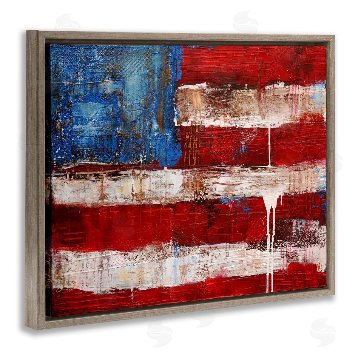Abstract American Flag Painting Brown Floating Frame Canvas Wall Art, Home Decor by Erin Ashley