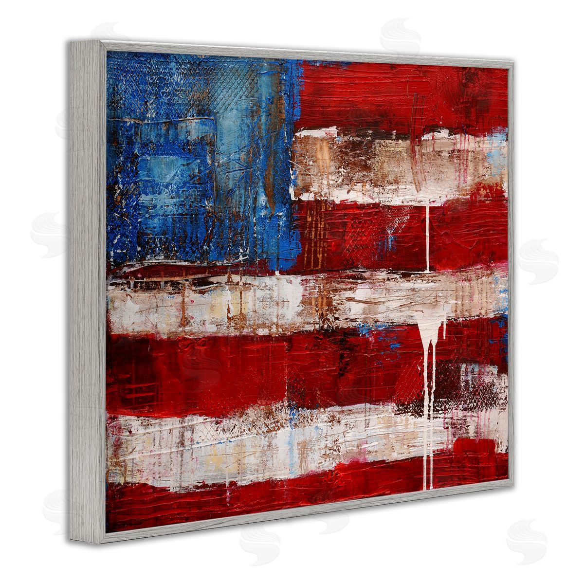Abstract American Flag Painting Grey Frame Print Wall Art, Home Decor by Erin Ashley