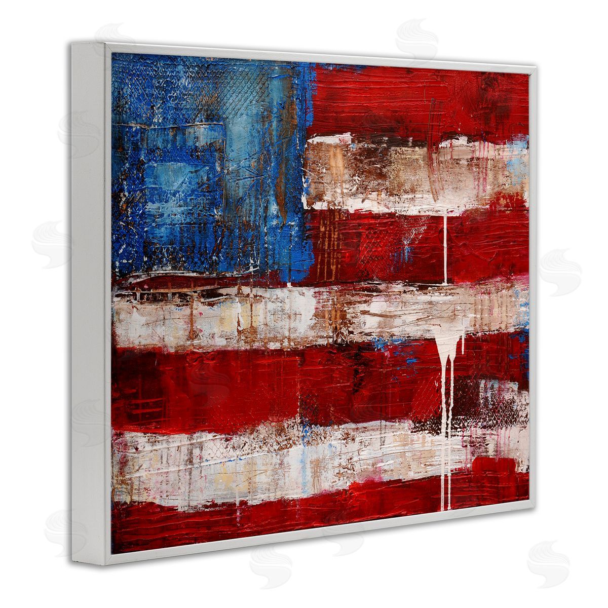 Abstract American Flag Painting White Frame Print Wall Art, Home Decor by Erin Ashley