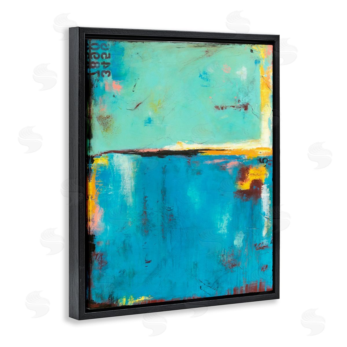 Erin Ashley Blue Design with Numerical Detail Black Floater Frame Canvas Art