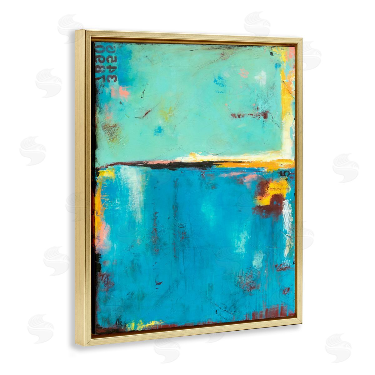 Erin Ashley Blue Design with Numerical Detail Gold Floater Frame Canvas Art