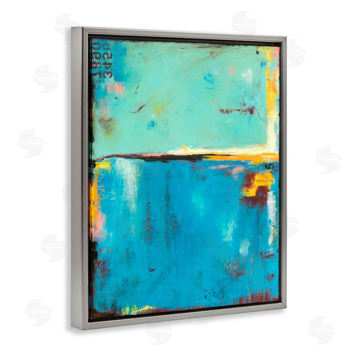 Erin Ashley Blue Design with Numerical Detail Gray Floater Frame Canvas Art