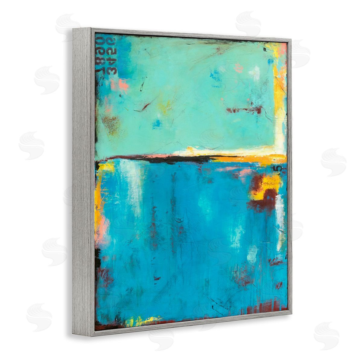 Erin Ashley Blue Design with Numerical Detail Gray Framed Giclee Wall Art