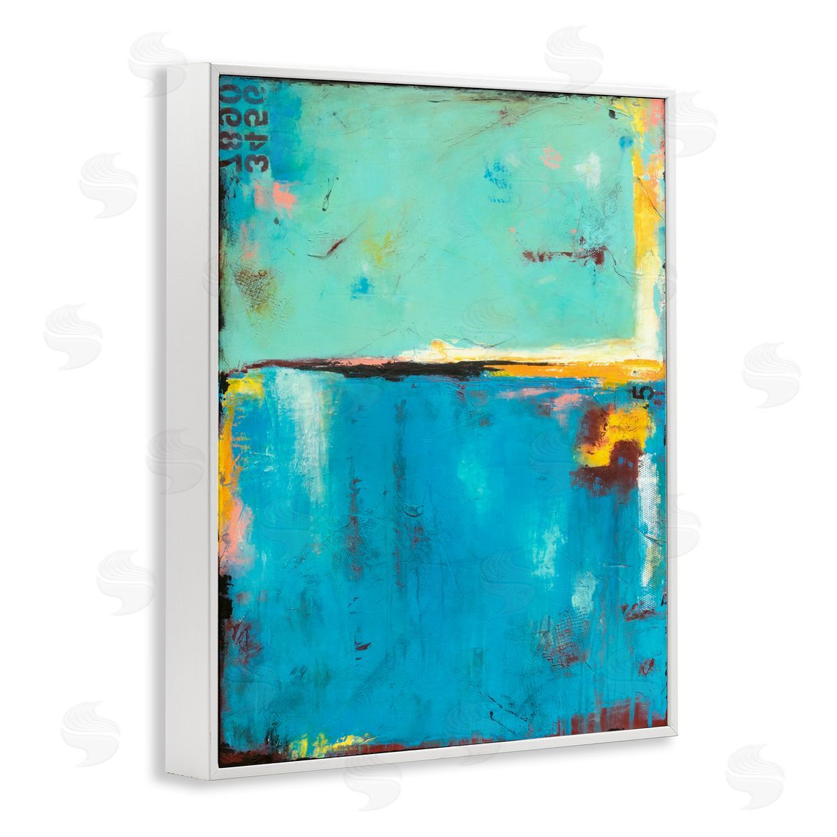 Erin Ashley Blue Design with Numerical Detail White Framed Giclee Wall Art