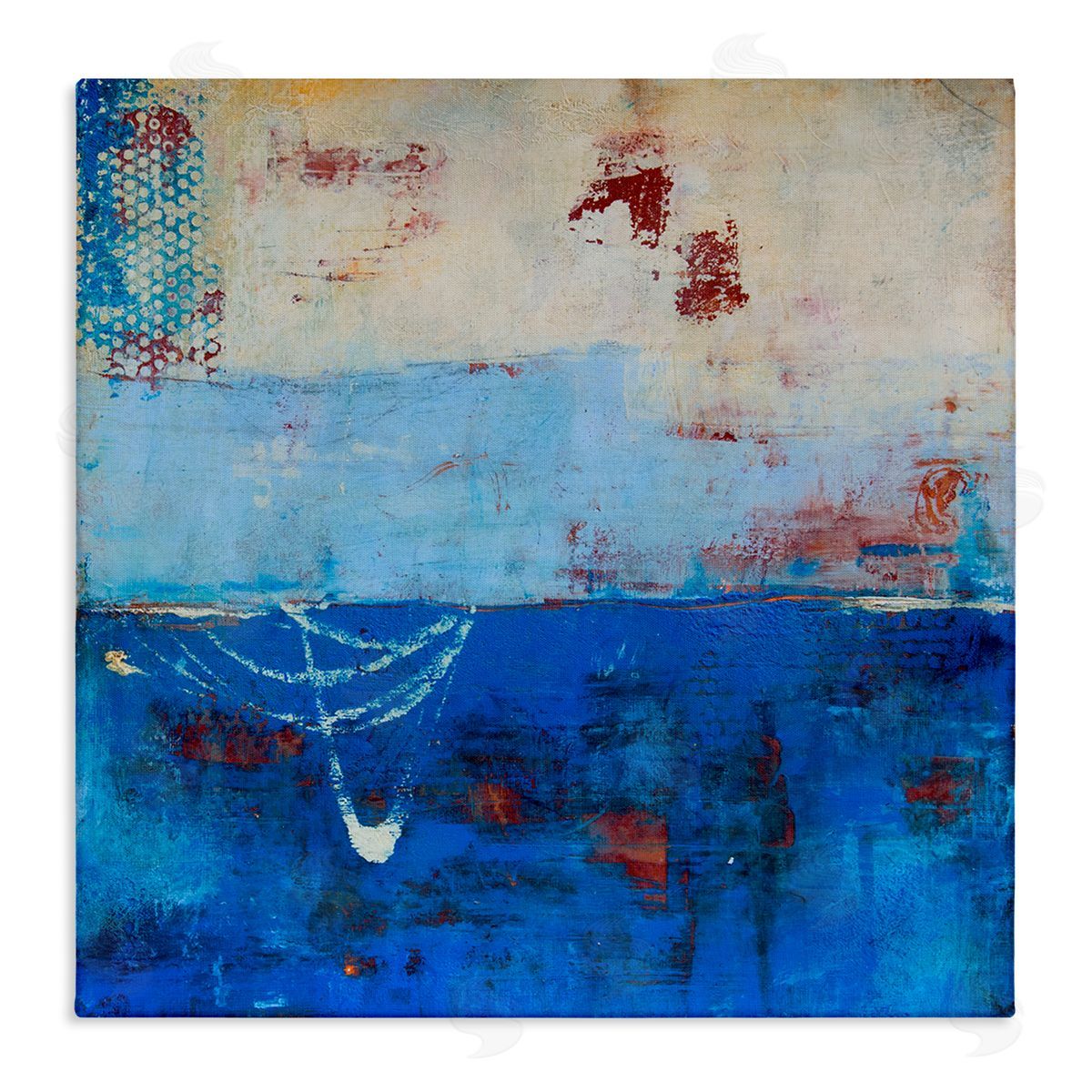 Erin Ashley Blue Color Block with Red Details Canvas Wall Art