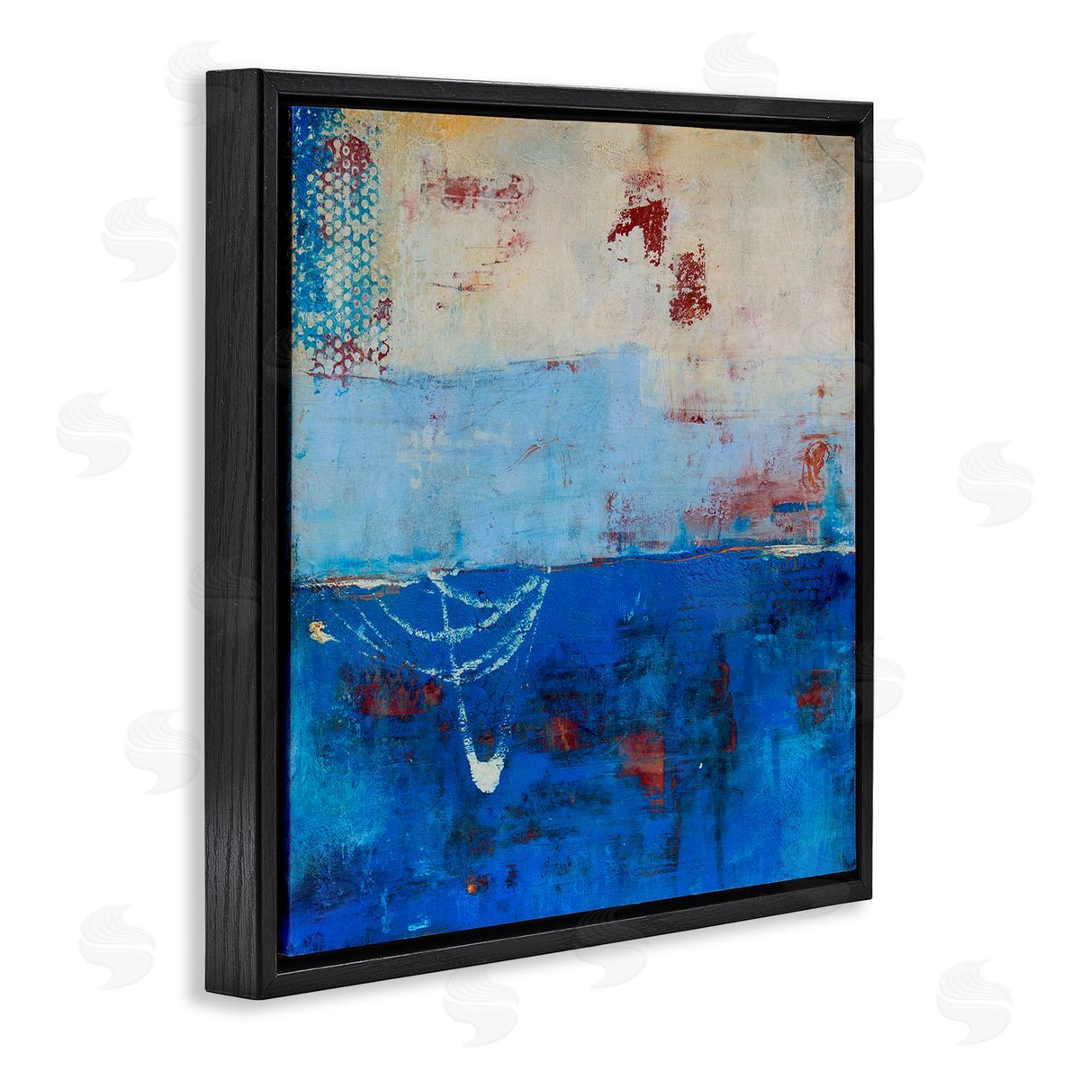 Erin Ashley Blue Color Block with Red Details Black Floater Frame Canvas Art