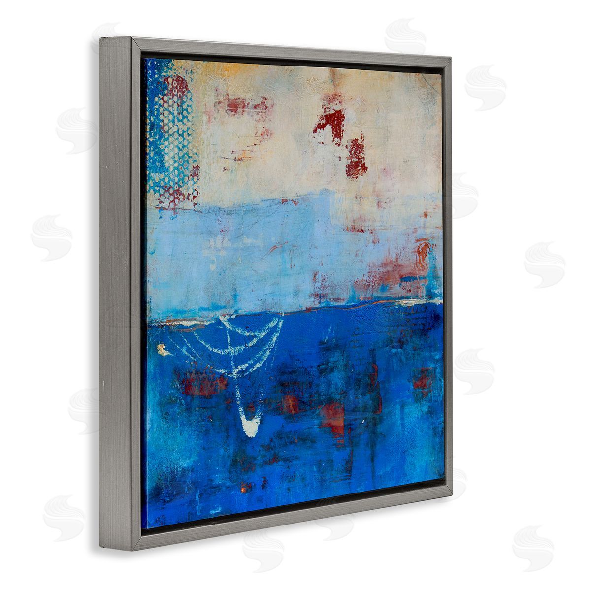 Erin Ashley Blue Color Block with Red Details Gray Floater Frame Canvas Art