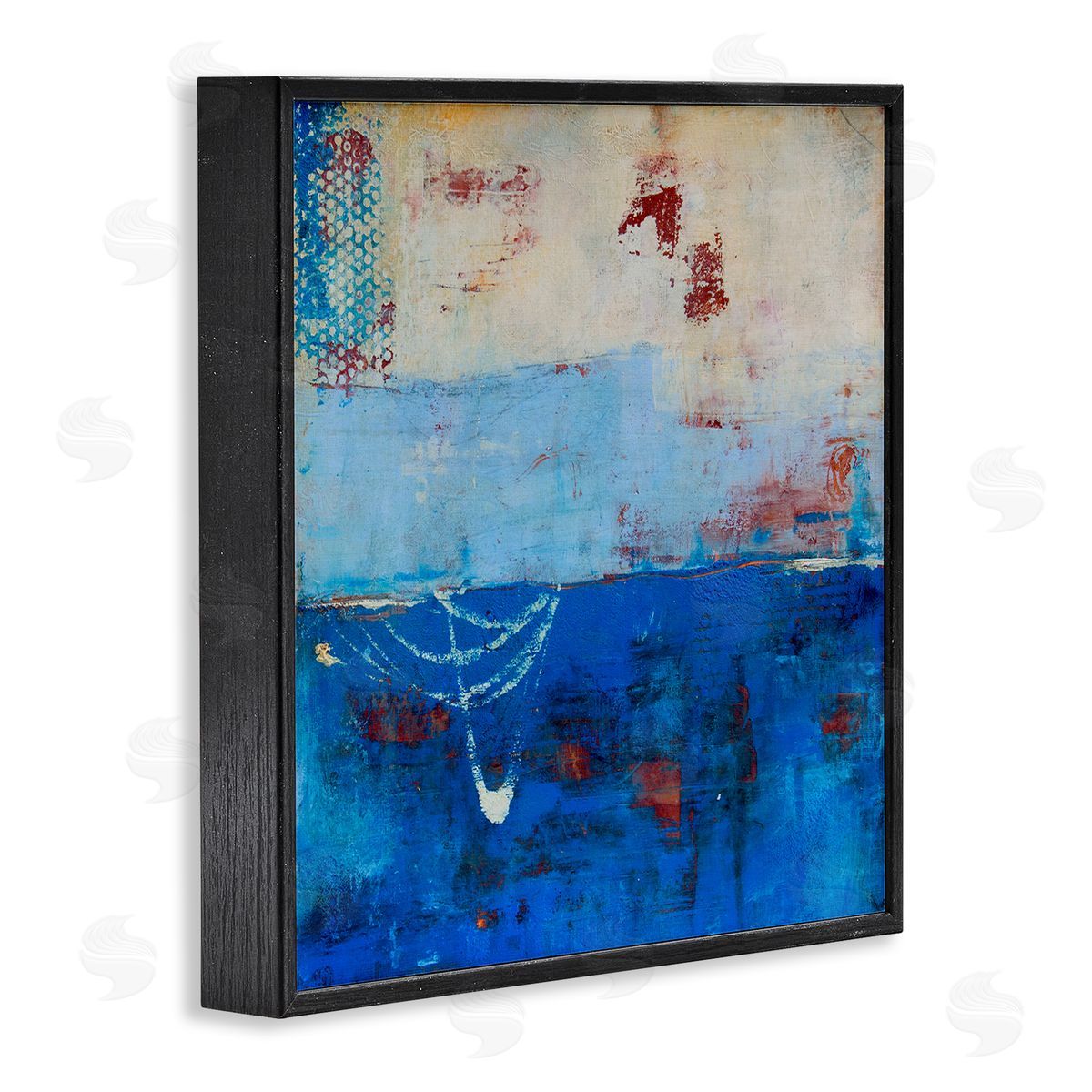 Erin Ashley Blue Color Block with Red Details Black Framed Giclee Wall Art