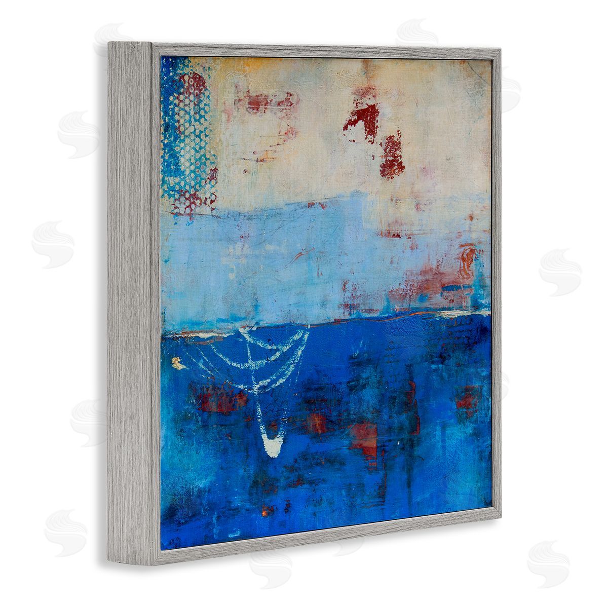 Erin Ashley Blue Color Block with Red Details Gray Framed Giclee Wall Art