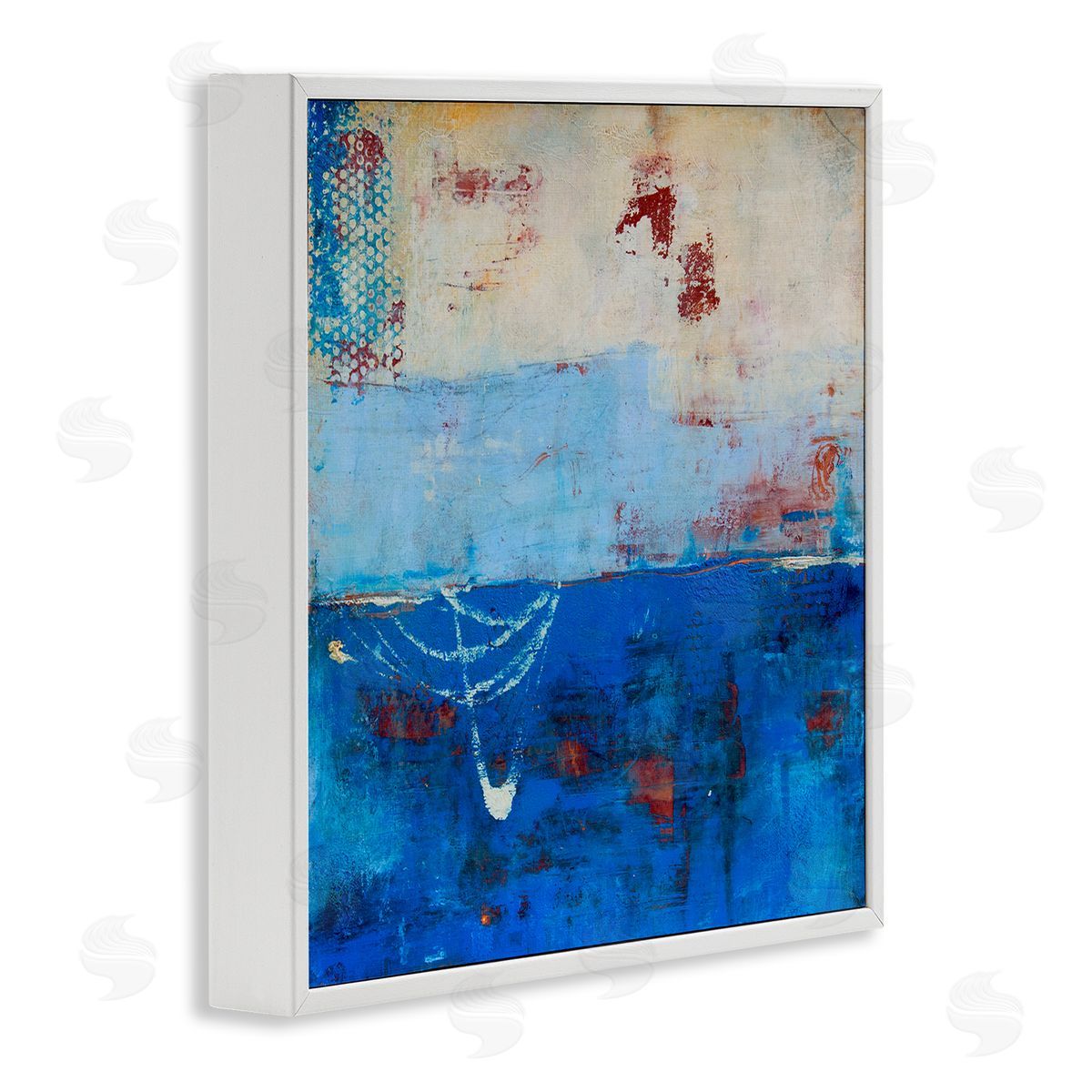 Erin Ashley Blue Color Block with Red Details White Framed Giclee Wall Art