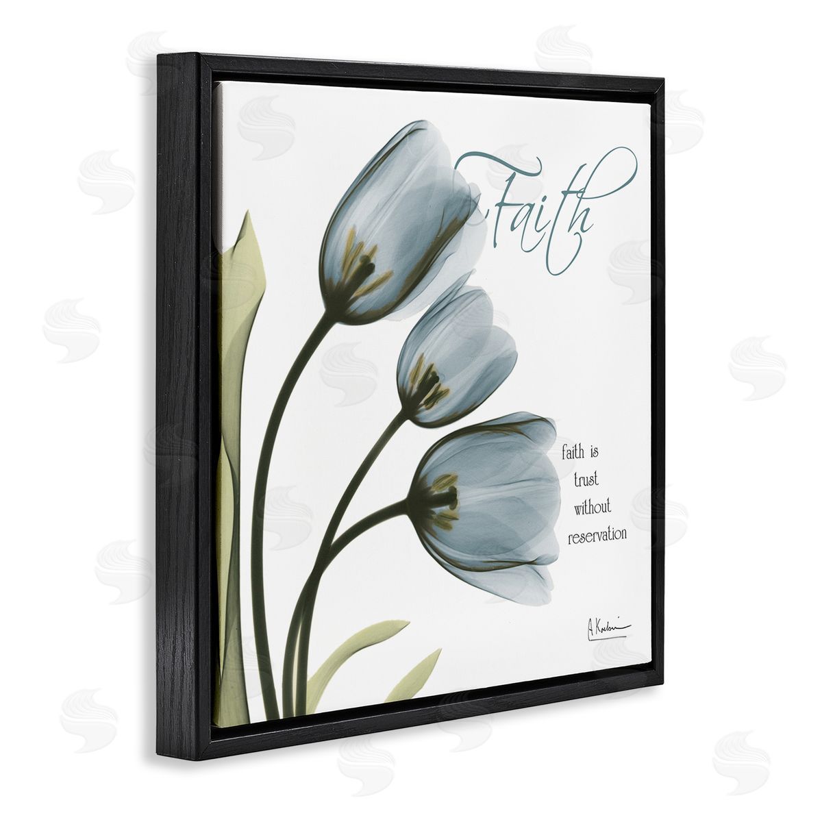 Albert Koetsier Tulip Silhouettes with Faith Quote Black Floater Frame Canvas Art