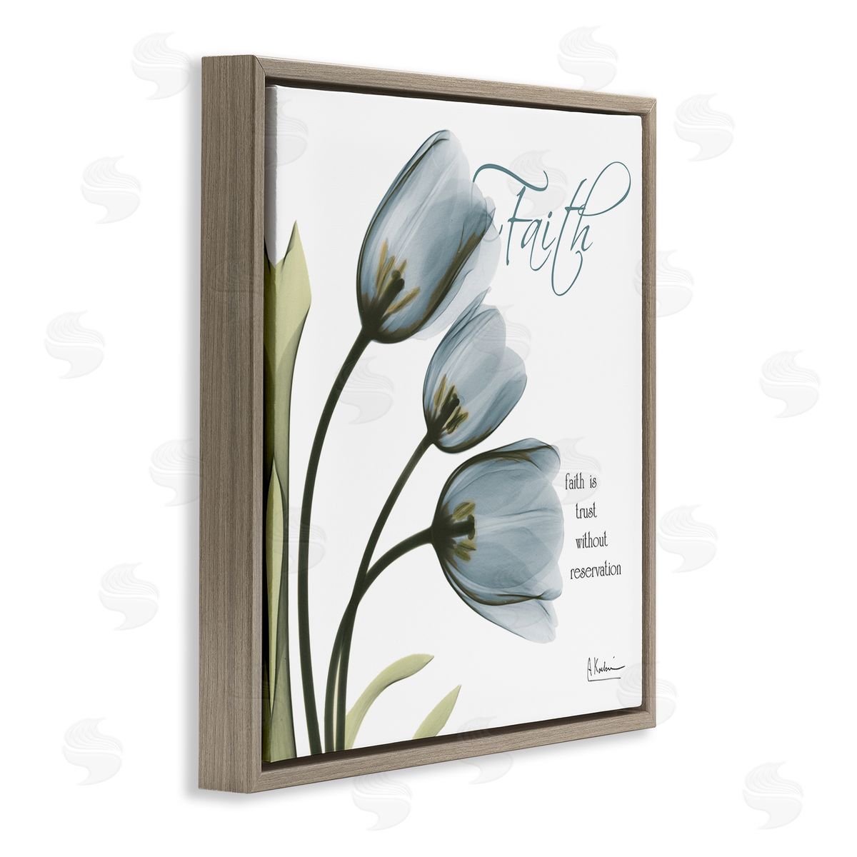 Albert Koetsier Tulip Silhouettes with Faith Quote Brown Floater Frame Canvas Art