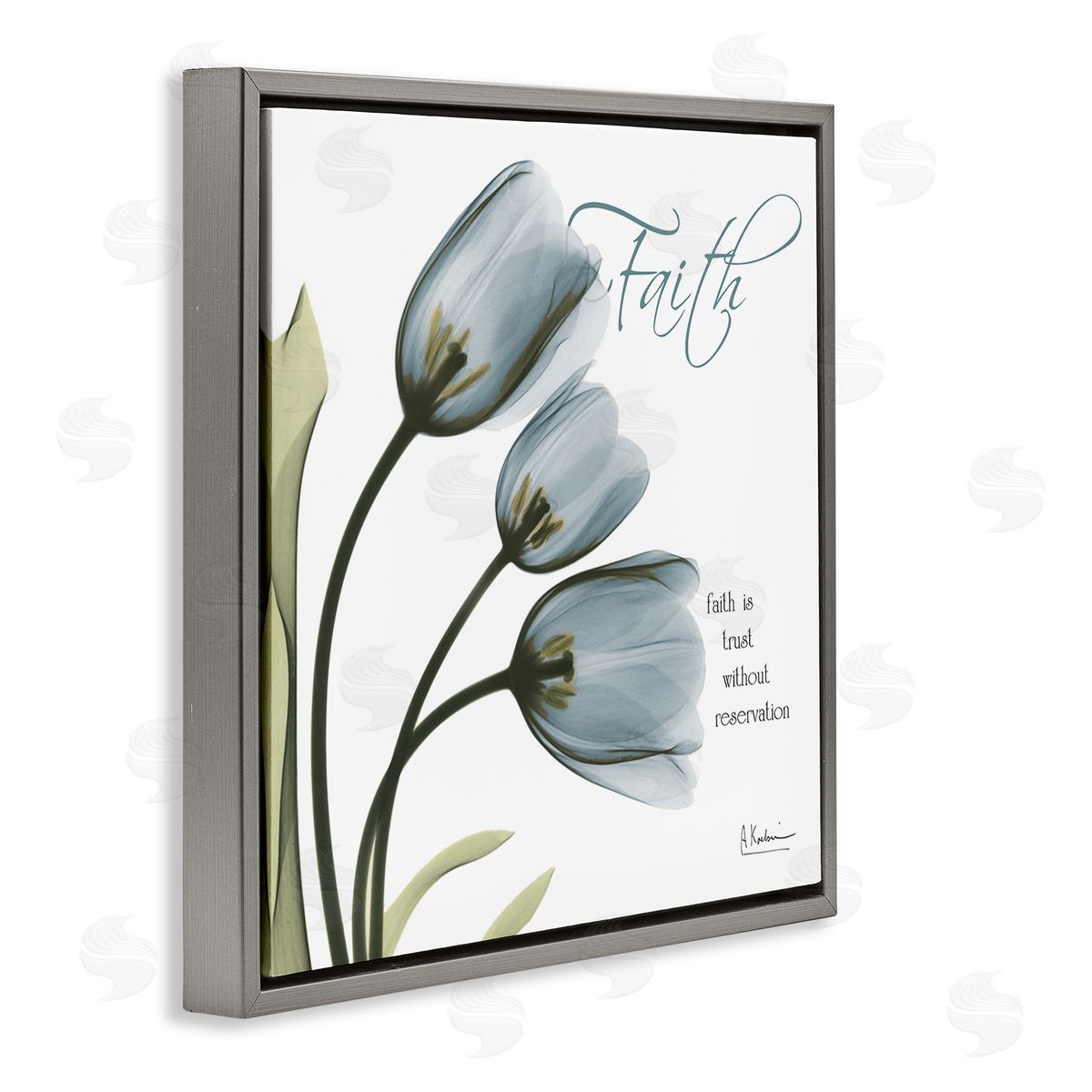 Albert Koetsier Tulip Silhouettes with Faith Quote Gray Floater Frame Canvas Art