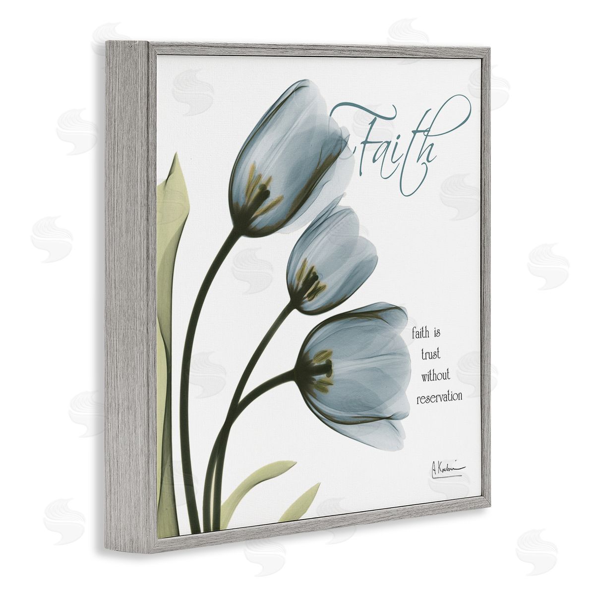 Albert Koetsier Tulip Silhouettes with Faith Quote Gray Framed Giclee Wall Art