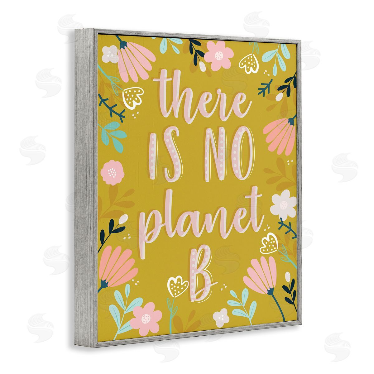 Angela Nickeas No Planet B Floral Border Illustration Gray Framed Giclee Wall Art