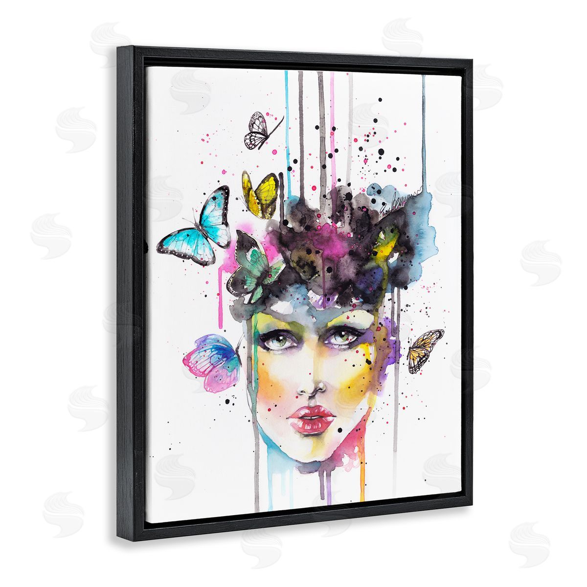 Elisaveta Stoilova Abstract Female Butterfly Portrait Black Floater Frame Canvas Art