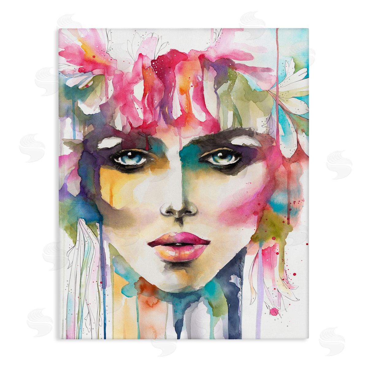 Elisaveta Stoilova Abstract Female Floral Crown Portrait Canvas Wall Art