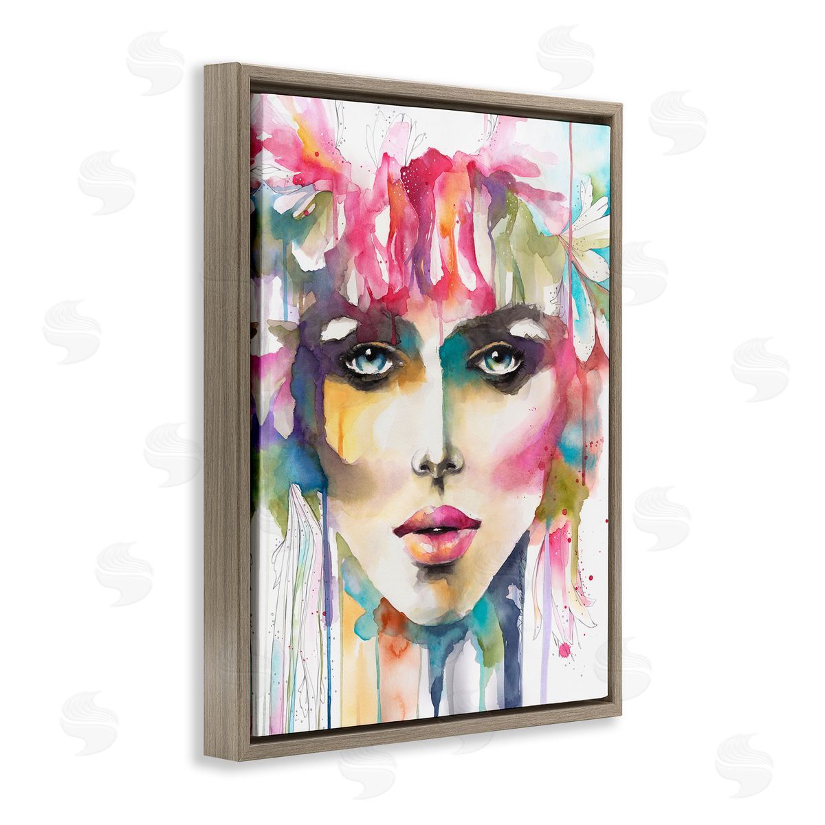Elisaveta Stoilova Abstract Female Floral Crown Portrait Brown Floater Frame Canvas Art