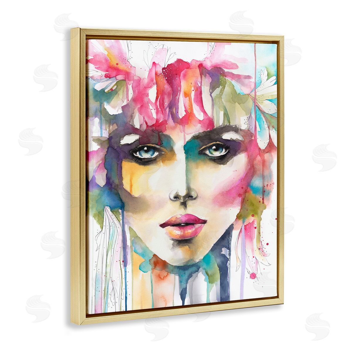 Elisaveta Stoilova Abstract Female Floral Crown Portrait Gold Floater Frame Canvas Art