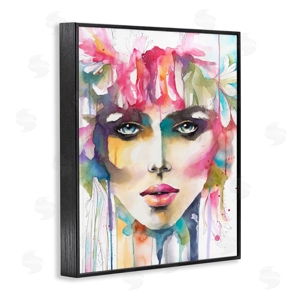 Elisaveta Stoilova Abstract Female Floral Crown Portrait Black Framed Giclee Wall Art