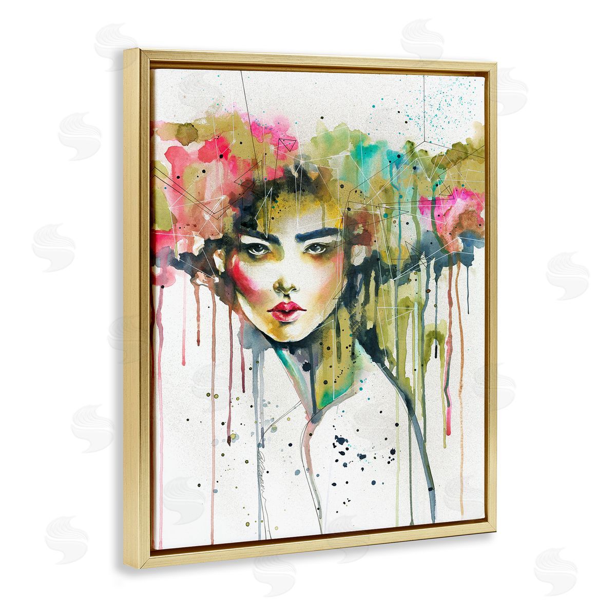 Elisaveta Stoilova Colorful Female Crown Portrait Gold Floater Frame Canvas Art