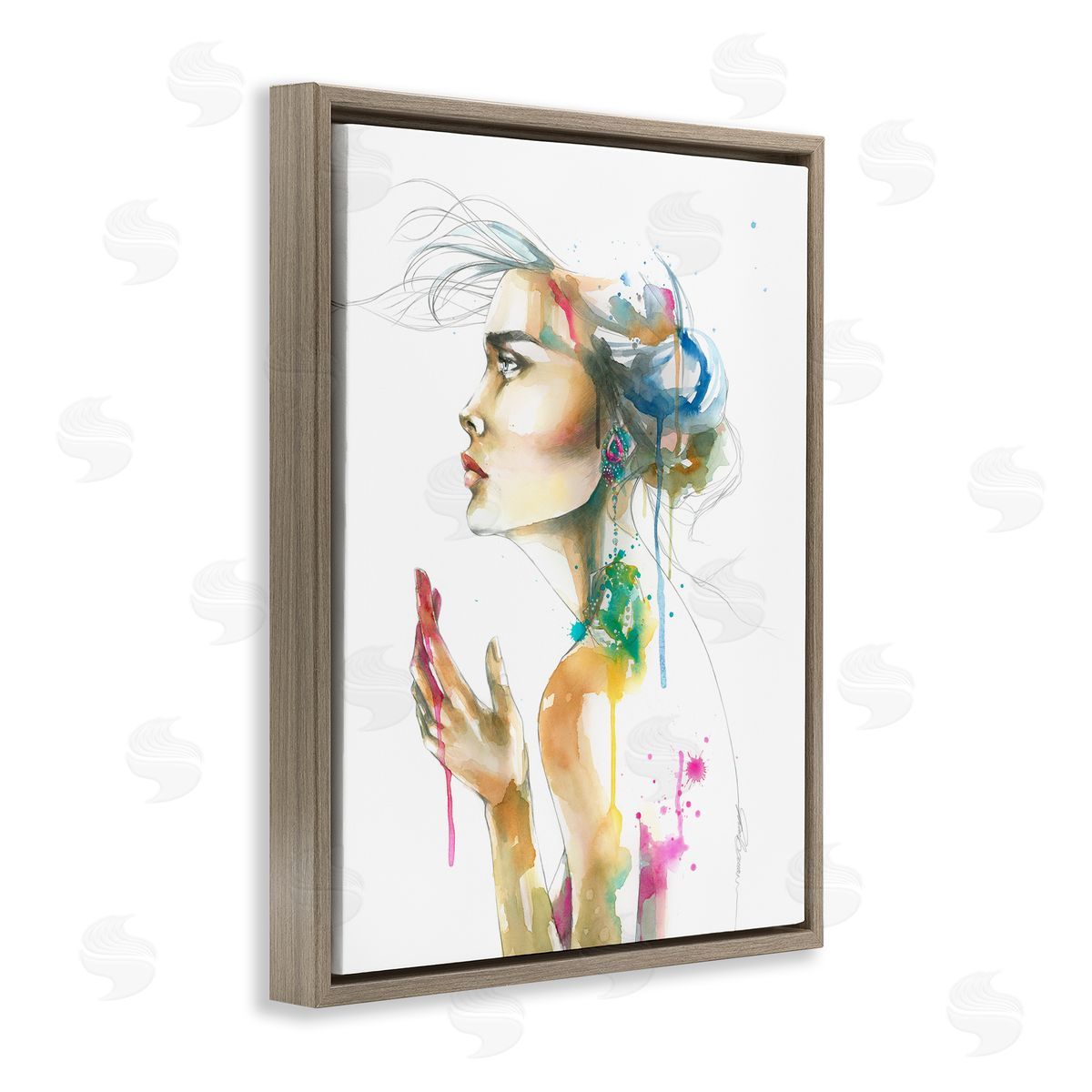 Elisaveta Stoilova Abstract Watercolor Female Side Portrait Brown Floater Frame Canvas Art