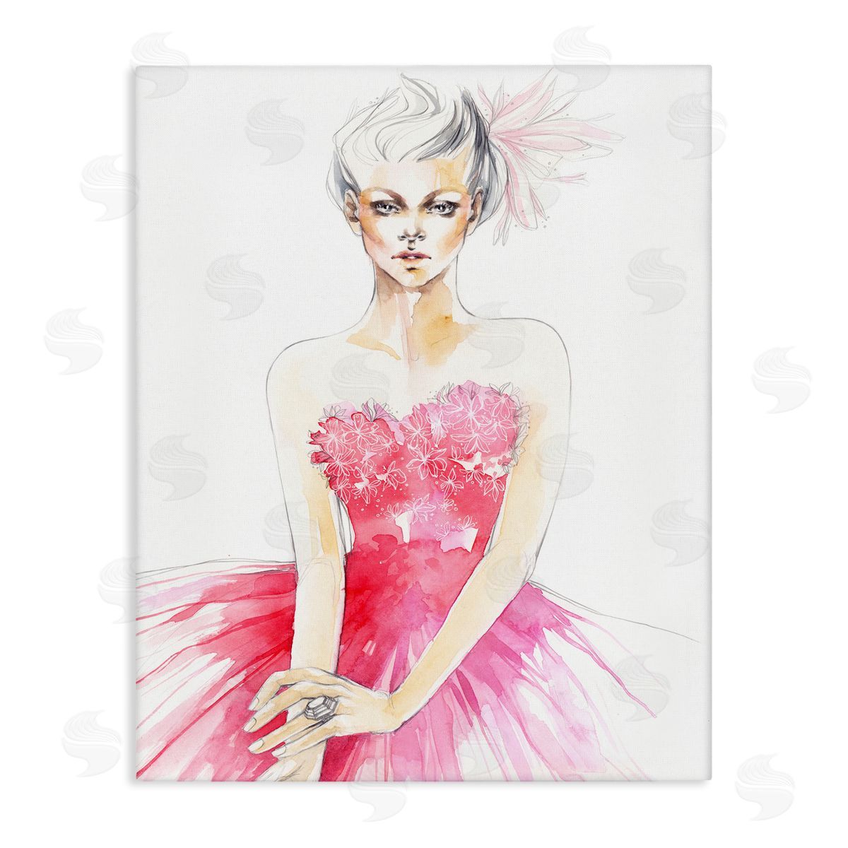 Elisaveta Stoilova Female Pink Watercolor Dress Canvas Wall Art