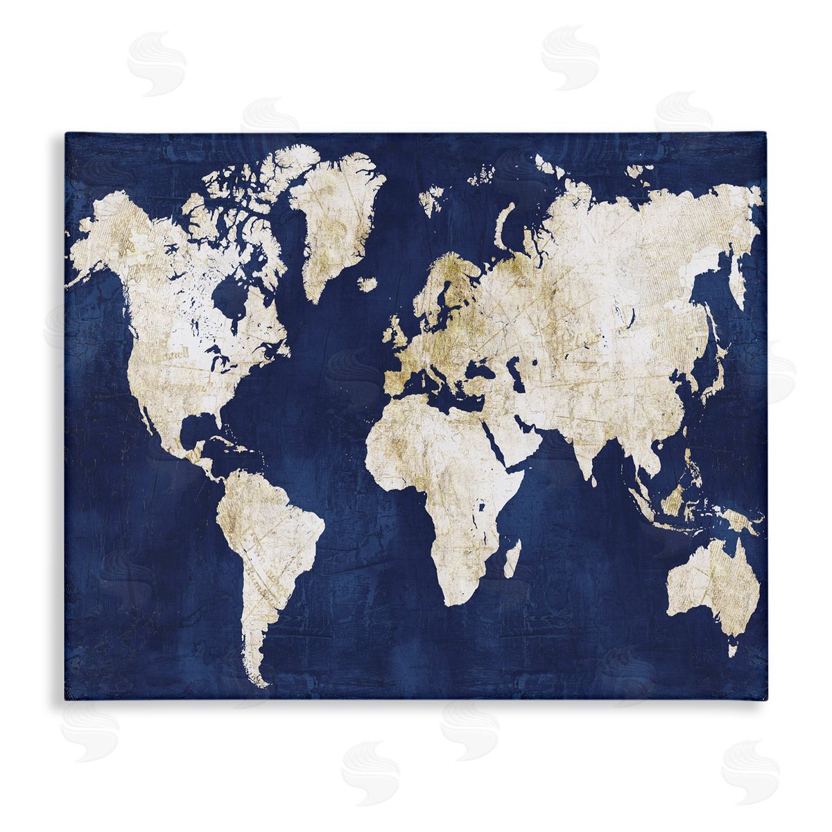 Alicia Vidal Distressed Gold Navy World Map Canvas Wall Art