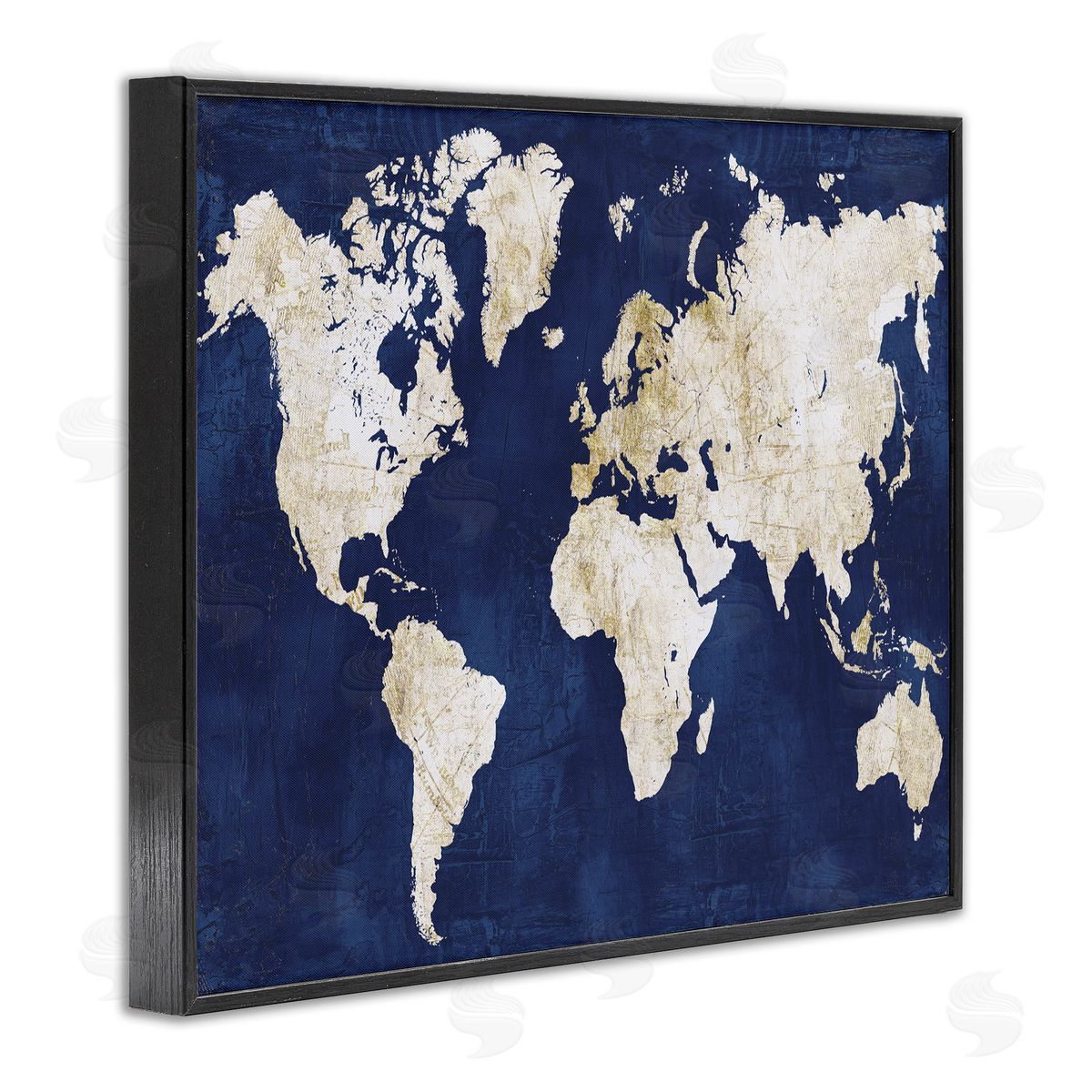 Alicia Vidal Distressed Gold Navy World Map Black Framed Giclee Wall Art