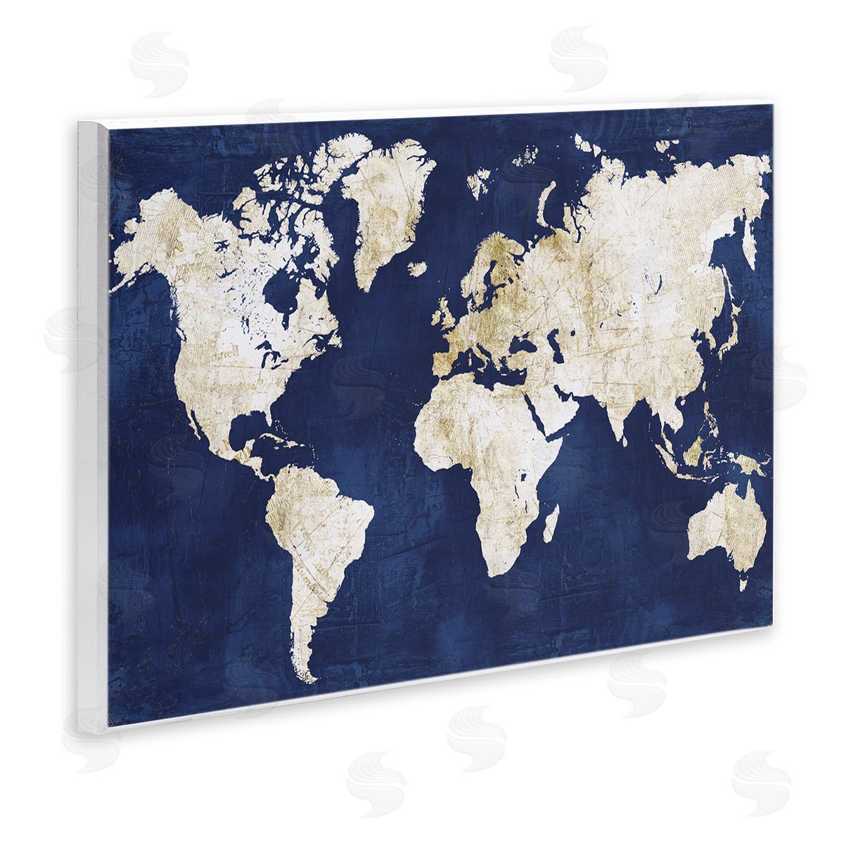 Alicia Vidal Distressed Gold Navy World Map Wall Plaque Art