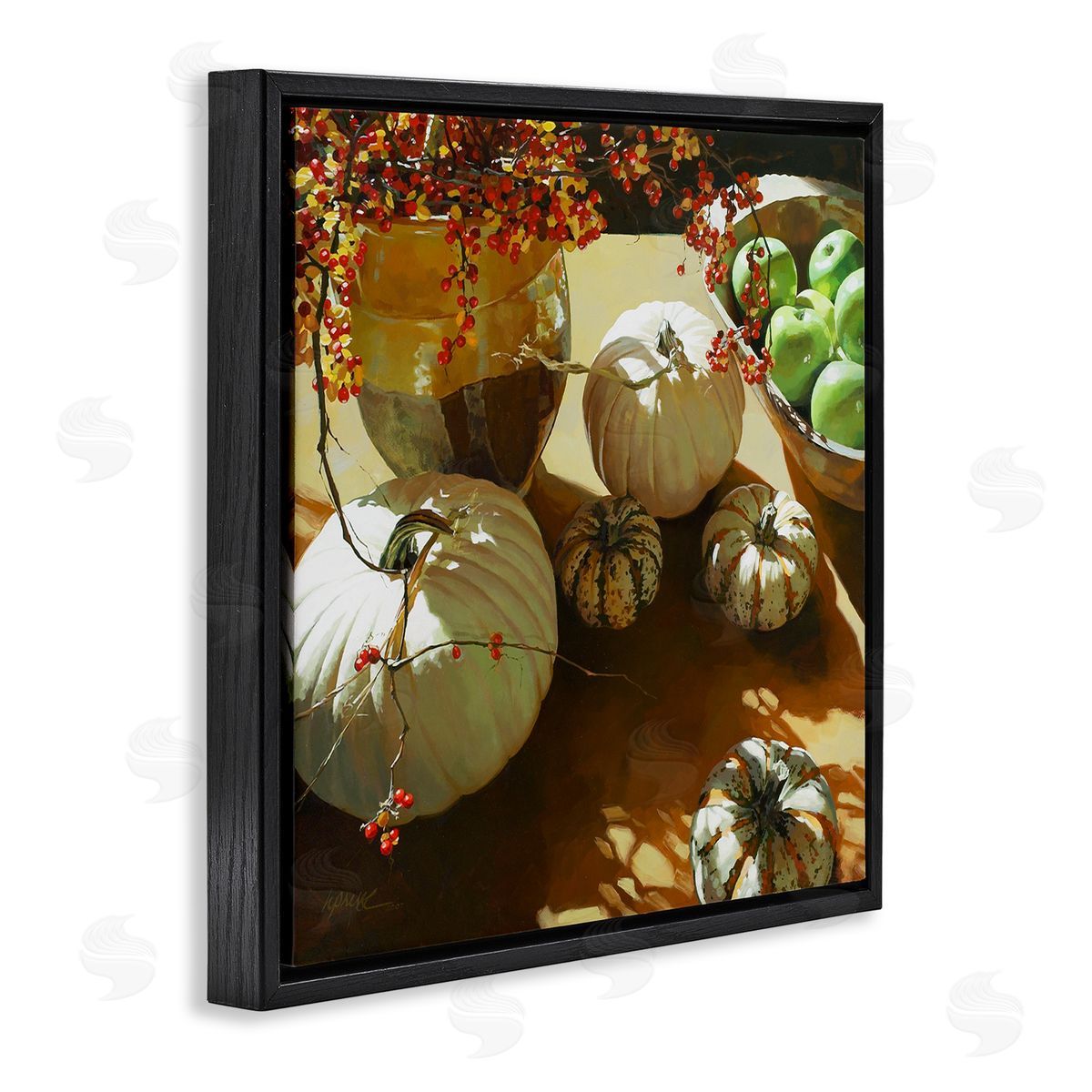 Heide Presse Autumn Pumpkin Harvest Table Black Floater Frame Canvas Art