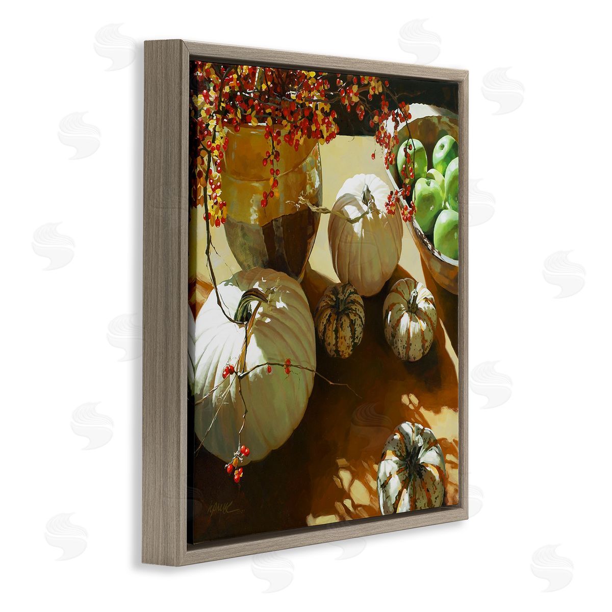 Heide Presse Autumn Pumpkin Harvest Table Brown Floater Frame Canvas Art