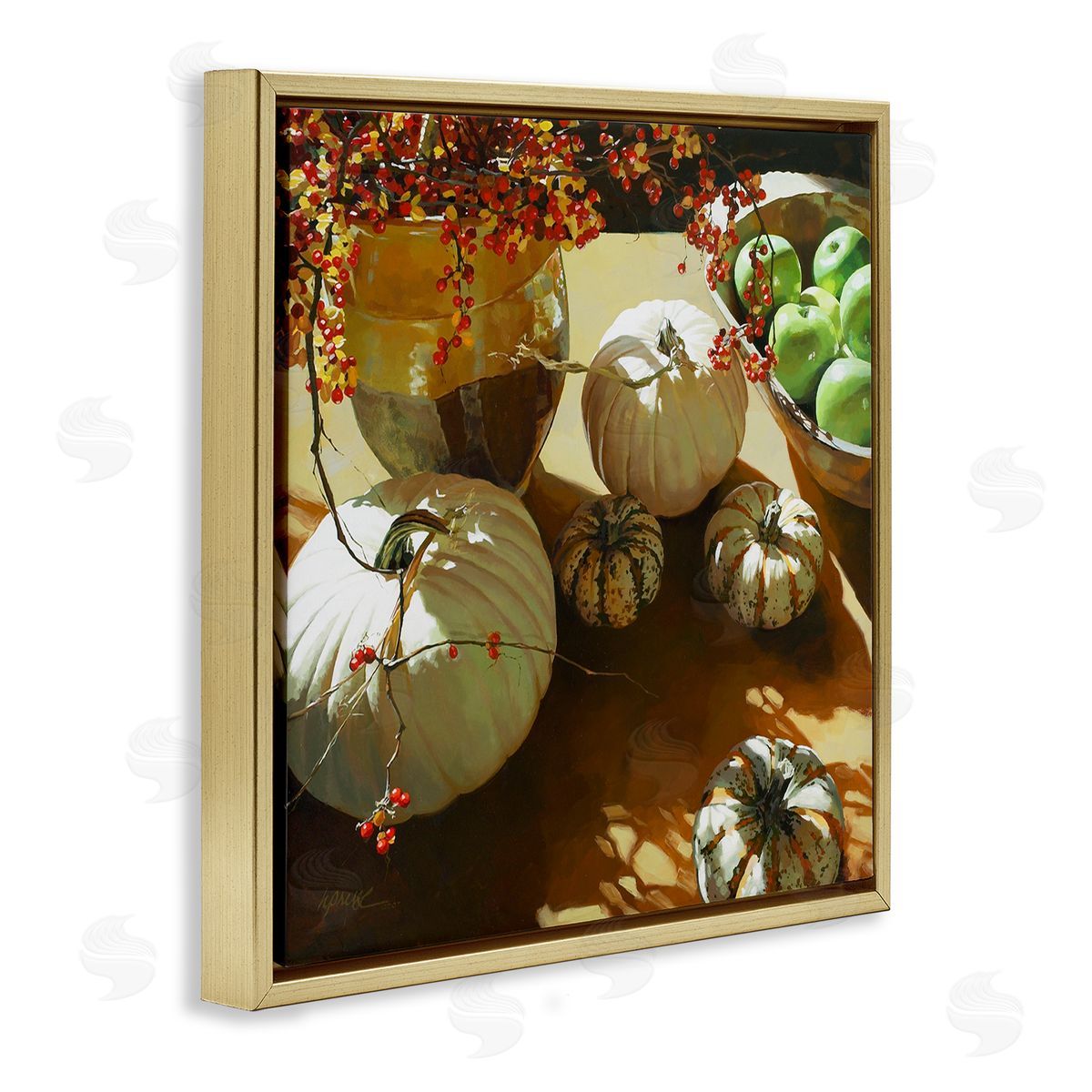 Heide Presse Autumn Pumpkin Harvest Table Gold Floater Frame Canvas Art