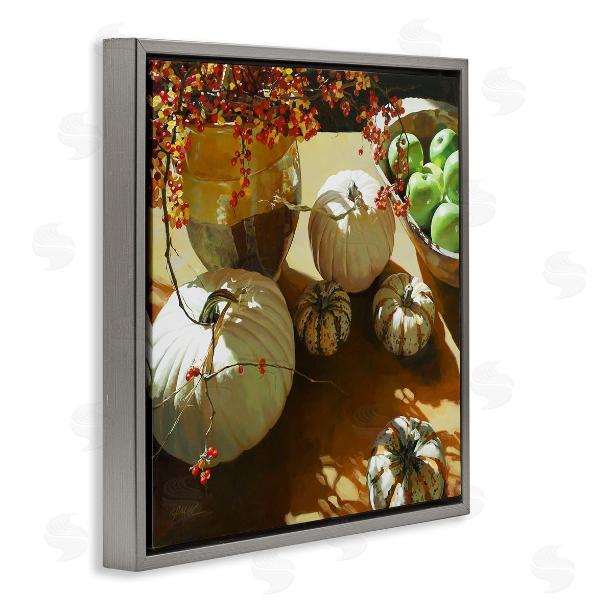 Heide Presse Autumn Pumpkin Harvest Table Gray Floater Frame Canvas Art