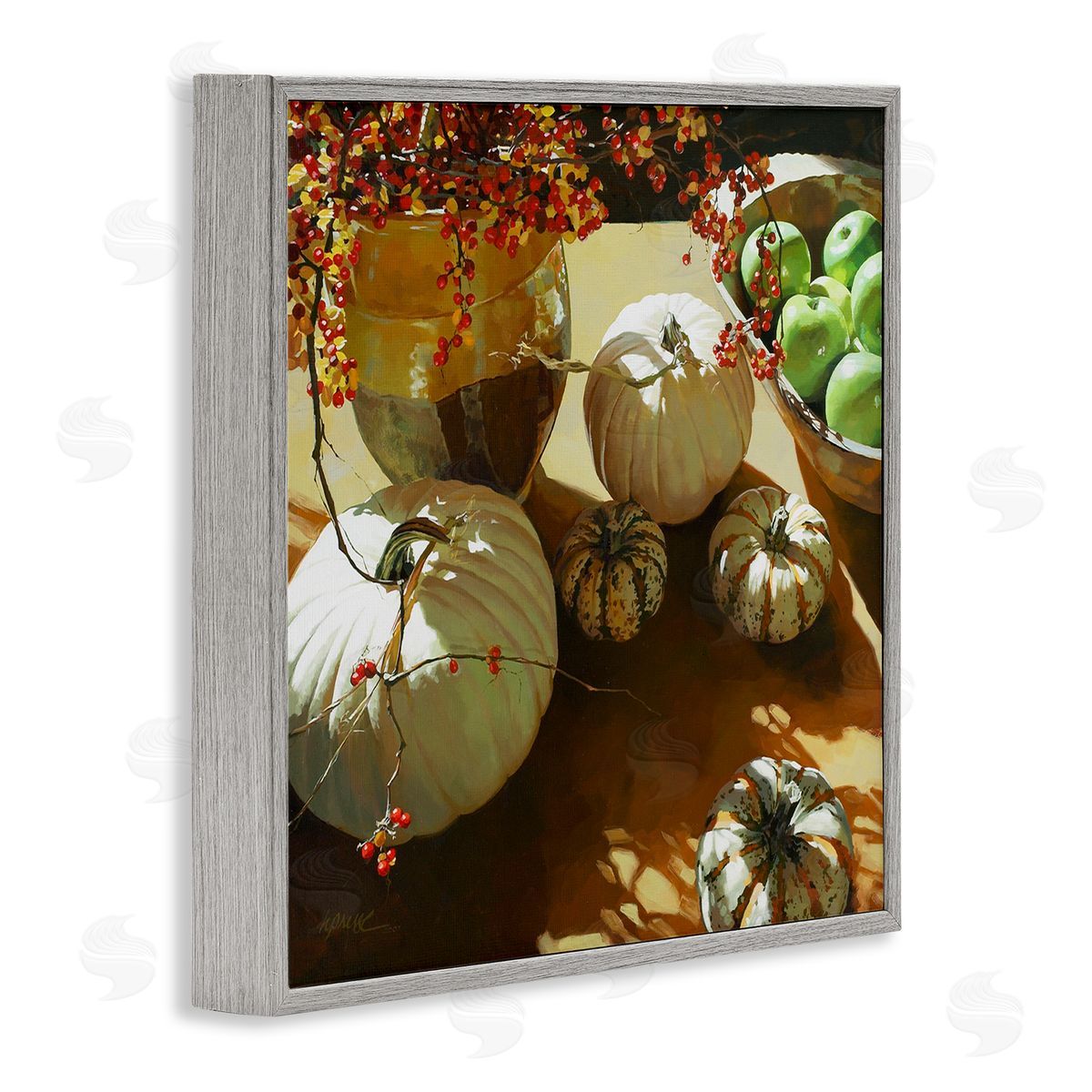 Heide Presse Autumn Pumpkin Harvest Table Gray Framed Giclee Wall Art