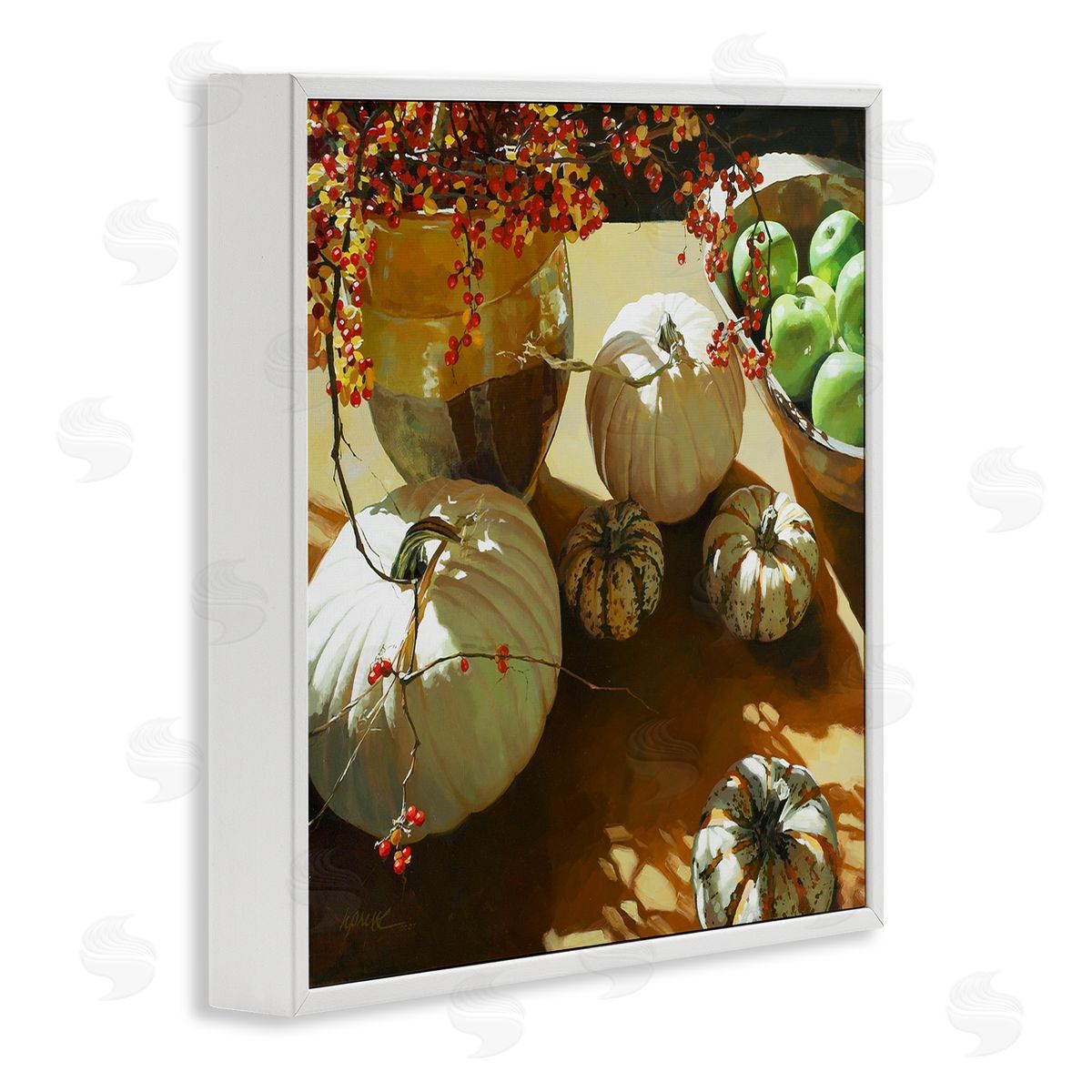 Heide Presse Autumn Pumpkin Harvest Table White Framed Giclee Wall Art
