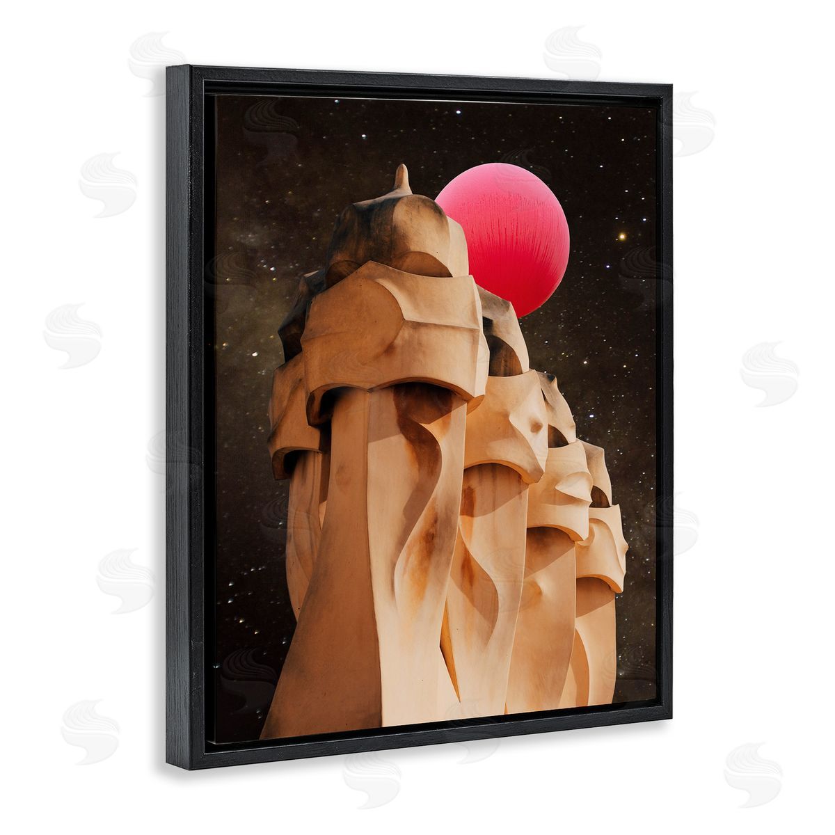 Ziwei Li Abstract Desert Pink Moon Constellations Black Floater Frame Canvas Art