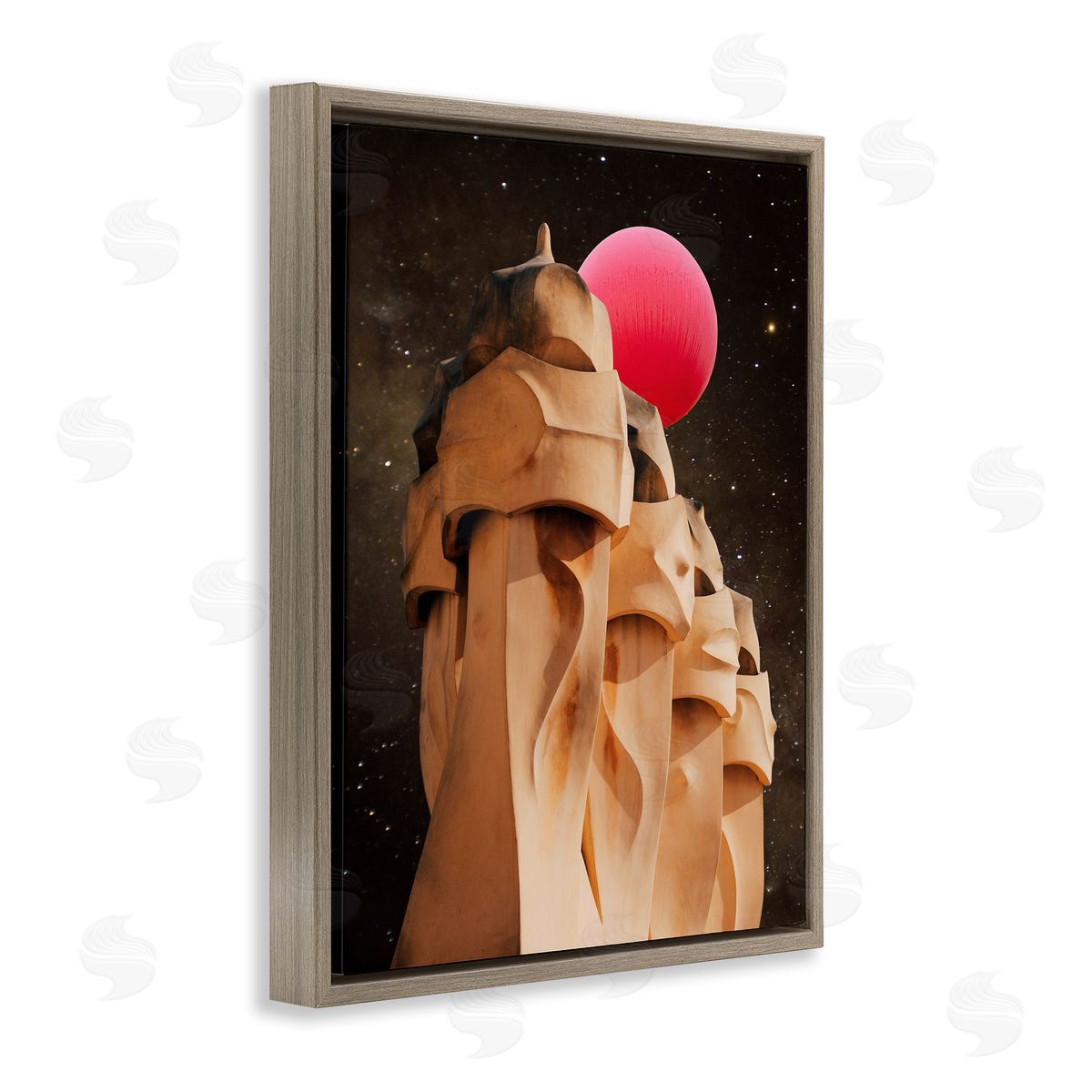 Ziwei Li Abstract Desert Pink Moon Constellations Brown Floater Frame Canvas Art